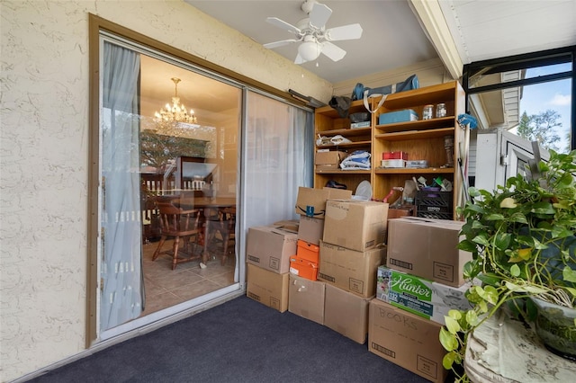 storage area with ceiling fan