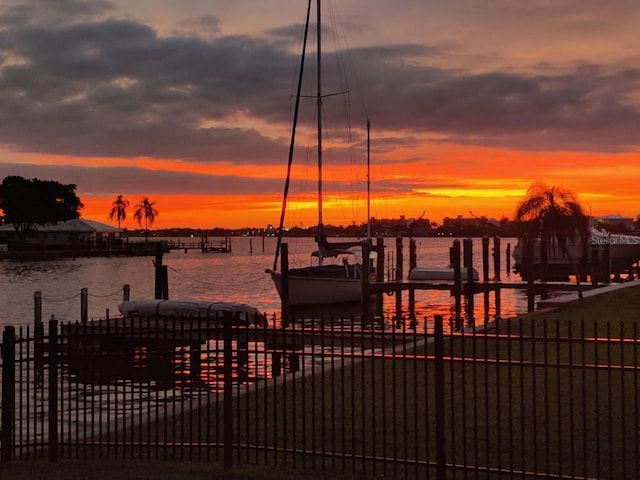 dock area featuring a water view