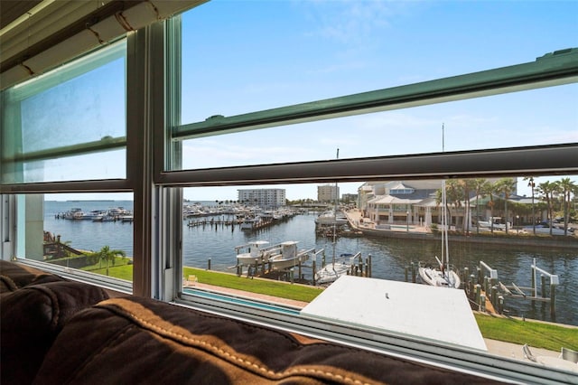 dock area featuring a water view