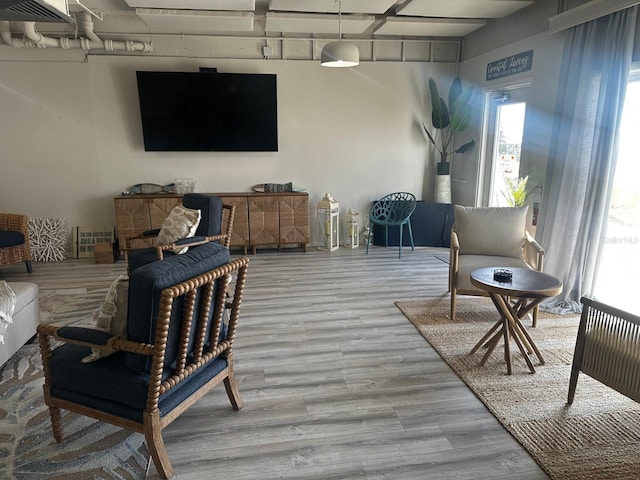 living room featuring wood-type flooring and plenty of natural light