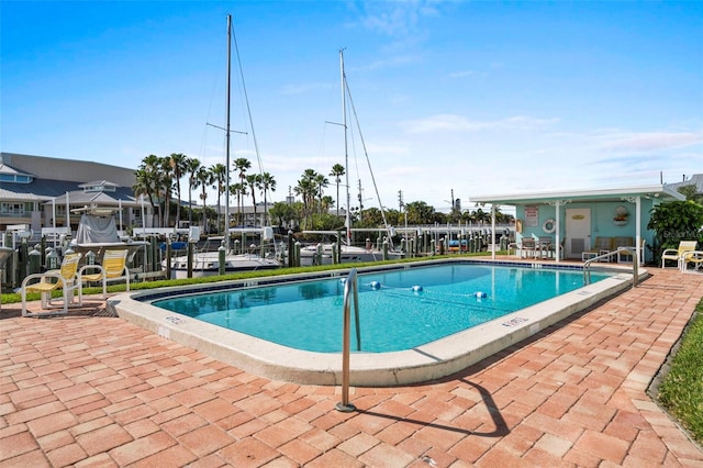 view of swimming pool with a patio