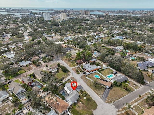 bird's eye view featuring a water view