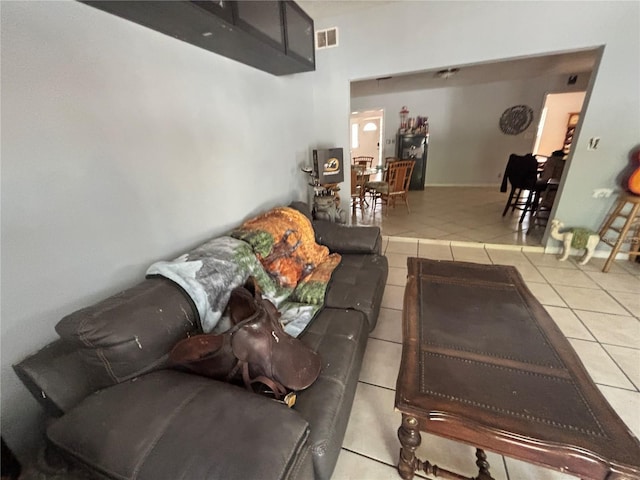 living room featuring light tile patterned floors