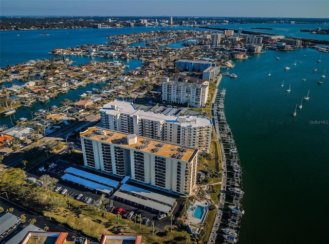 aerial view featuring a water view