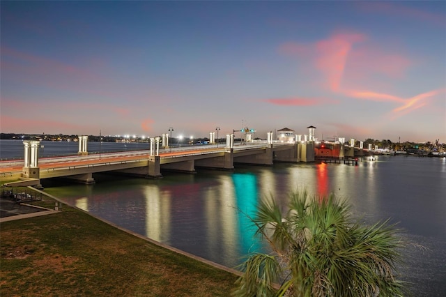 view of dock featuring a water view