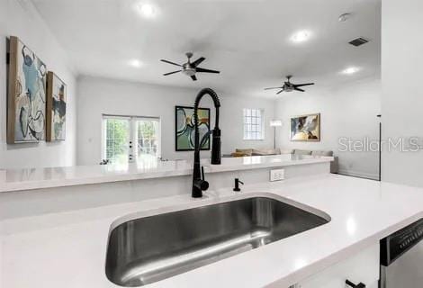 kitchen with dishwasher, sink, and ceiling fan