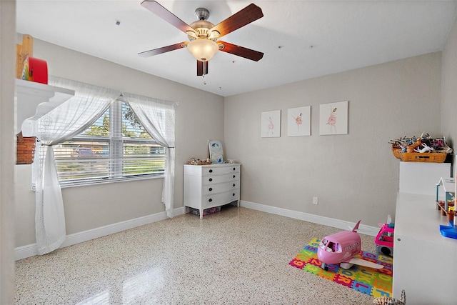 recreation room featuring ceiling fan