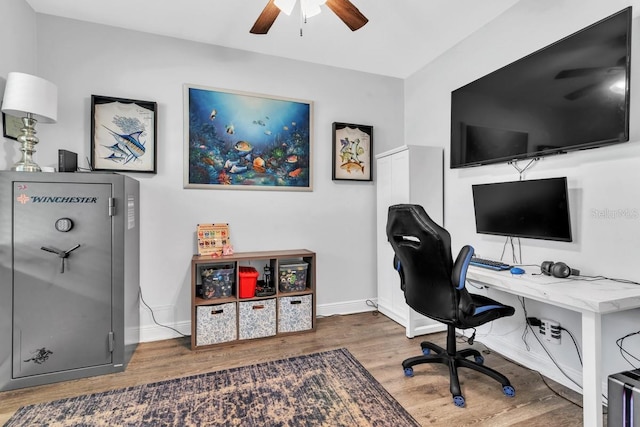 office featuring ceiling fan and wood-type flooring