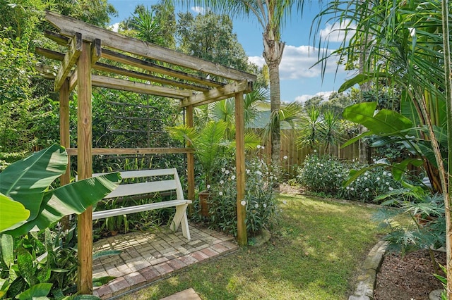 view of yard with a pergola