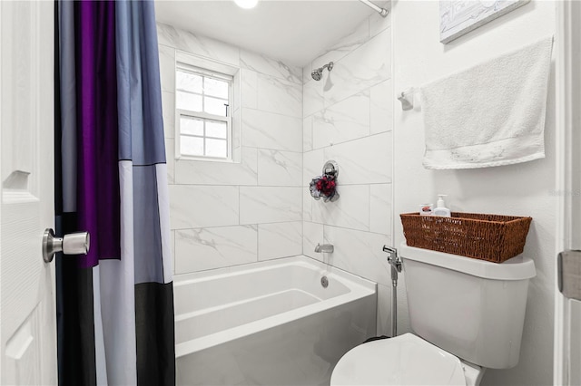 bathroom with shower / bath combo and toilet