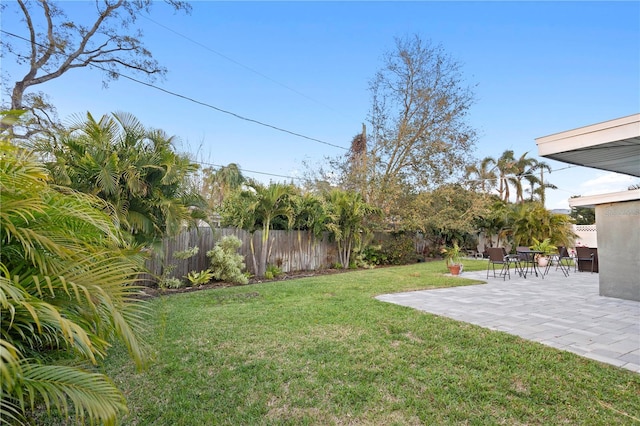 view of yard featuring a patio and a fenced backyard