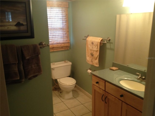 bathroom featuring vanity, toilet, and tile patterned flooring