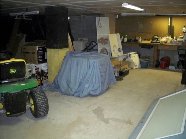 basement featuring a workshop area