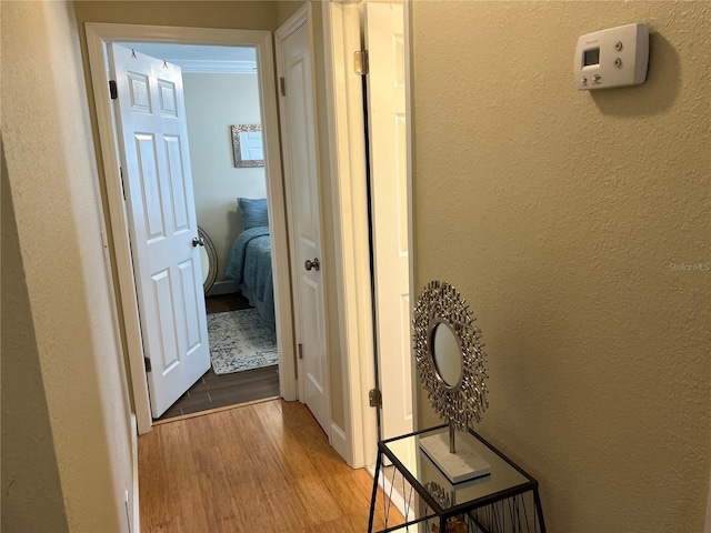 hallway with light hardwood / wood-style floors