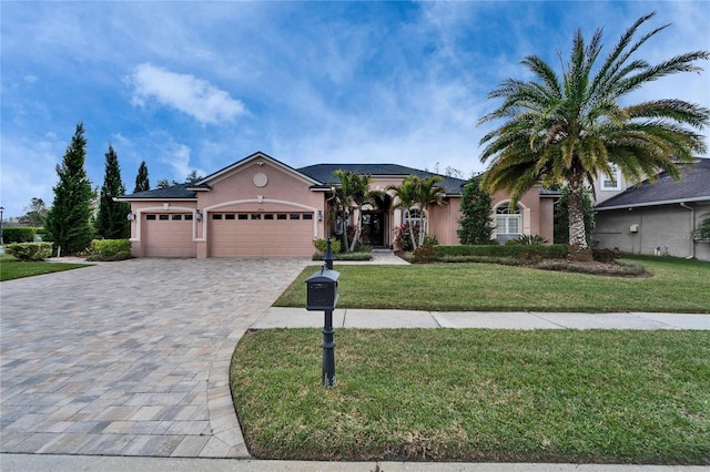 view of front of home featuring a garage and a front yard