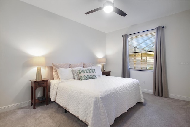 bedroom featuring ceiling fan and carpet floors