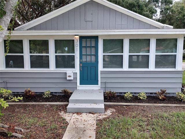 view of exterior entry with crawl space