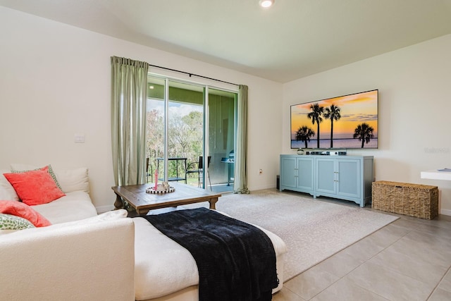 living room featuring light tile patterned flooring