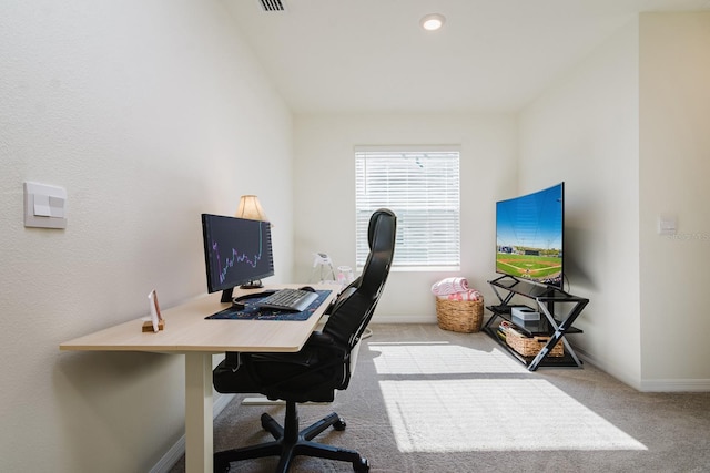 view of carpeted office space