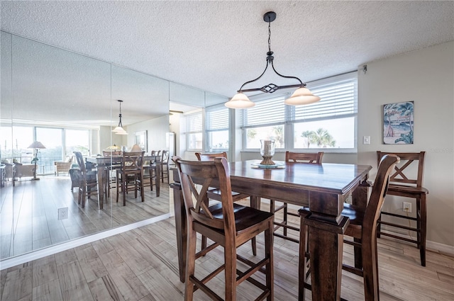 dining room featuring light hardwood / wood-style flooring and a textured ceiling