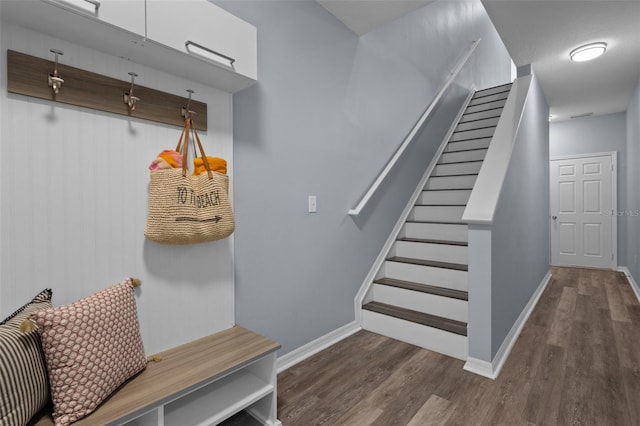 mudroom featuring dark hardwood / wood-style floors