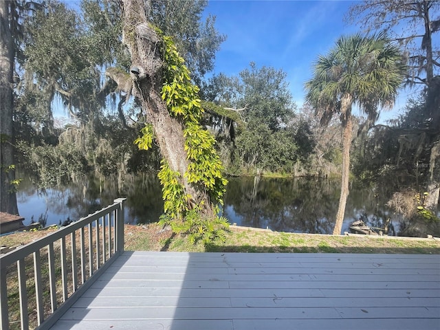 view of dock with a water view