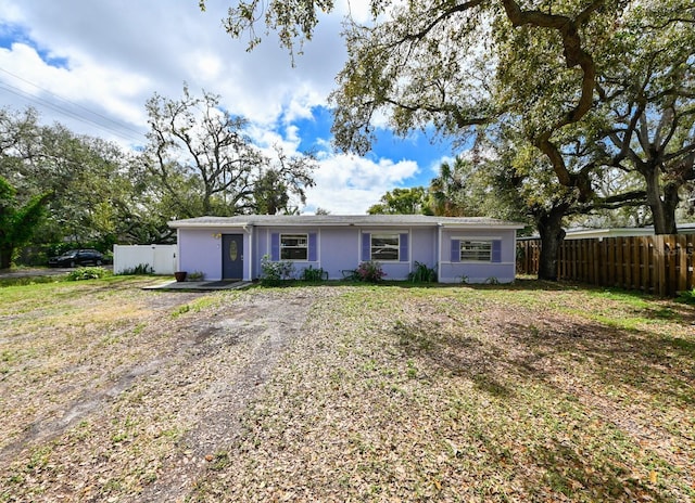 single story home with fence and stucco siding