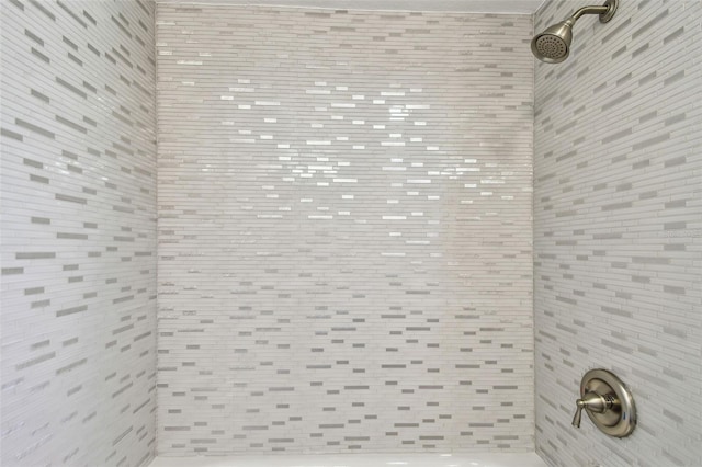 interior details featuring a tile shower