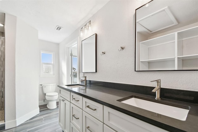 full bath with visible vents, double vanity, a sink, and toilet