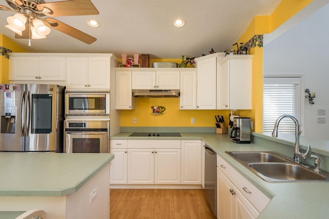 kitchen featuring white cabinetry, stainless steel appliances, light hardwood / wood-style floors, and sink