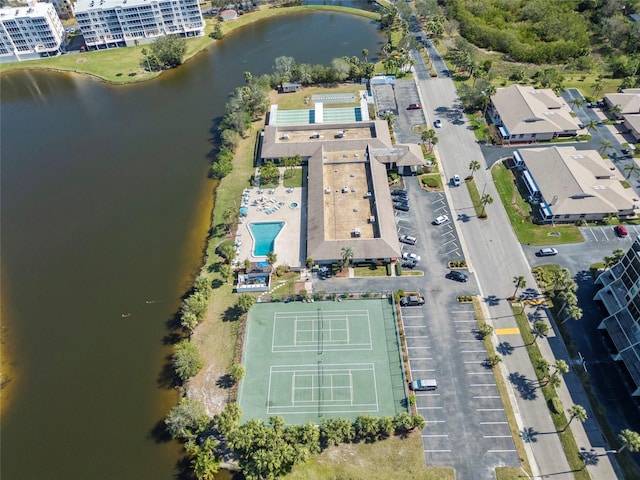 aerial view with a water view