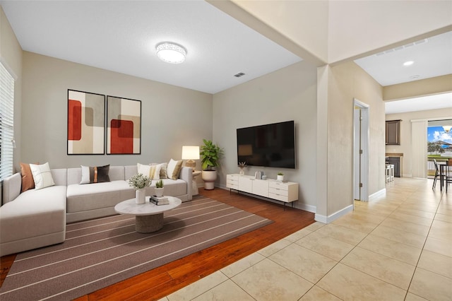 view of tiled living room