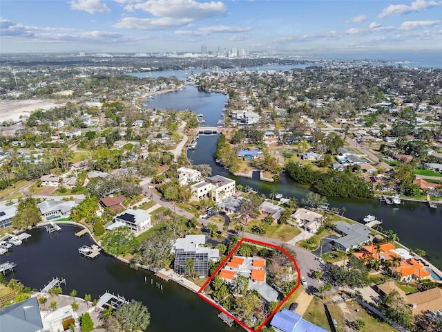 aerial view featuring a water view