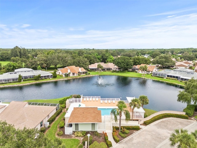 aerial view with a water view