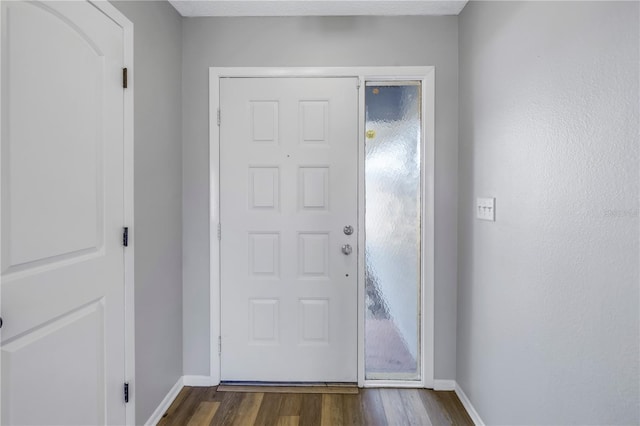 doorway to outside featuring dark wood-type flooring