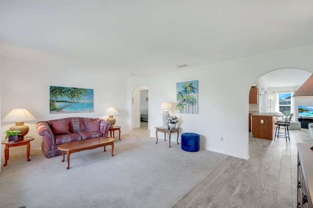 living room with light hardwood / wood-style flooring