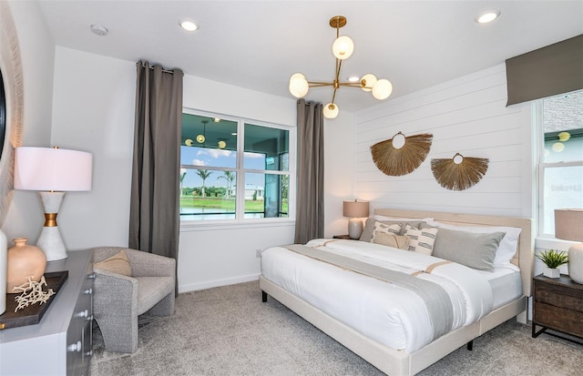 8635 SW 57th Ln, Ocala, FL 34481 - bedroom with recessed lighting, baseboards, wood walls, and carpet flooring