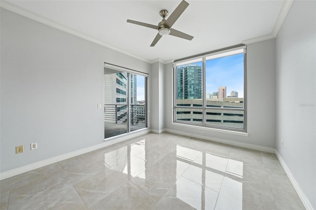 unfurnished room with crown molding and ceiling fan