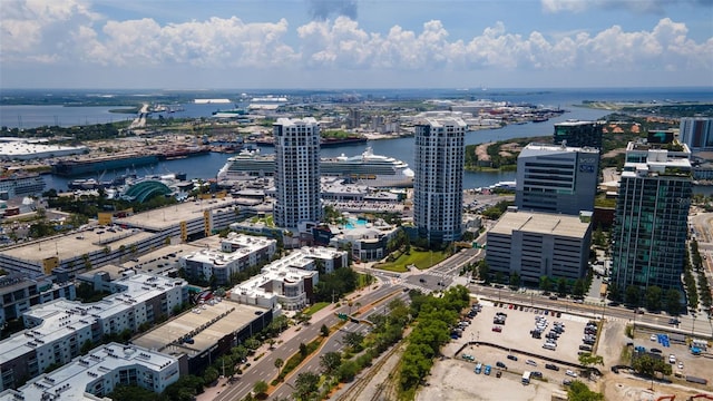 bird's eye view featuring a water view
