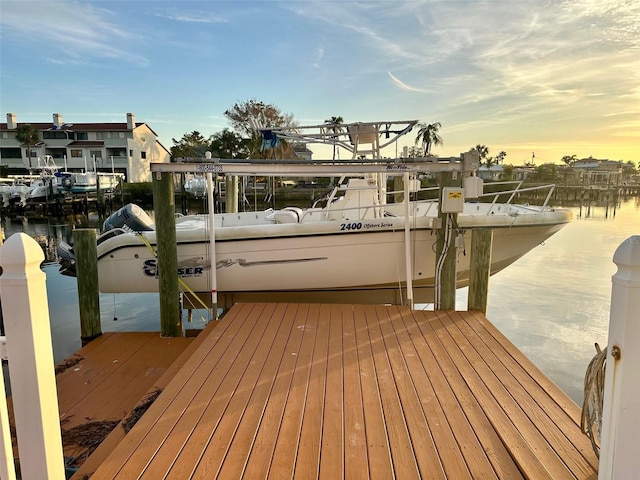 view of dock with a water view