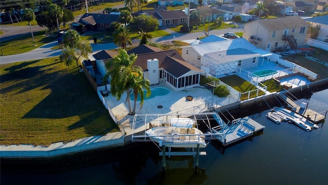 aerial view with a water view