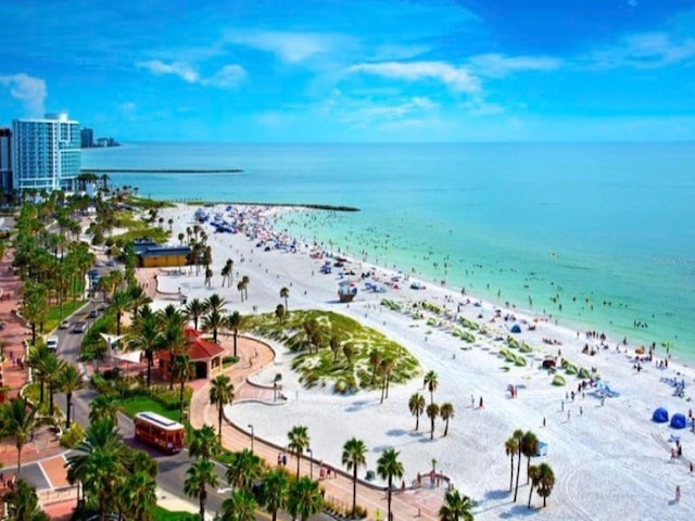 property view of water featuring a beach view