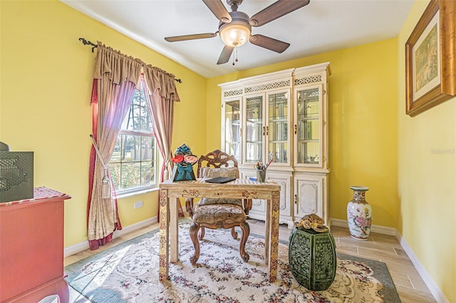 office area with ceiling fan