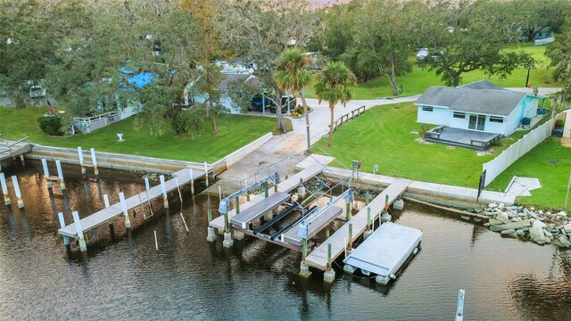 10501 Bridgewood Dr, Riverview, FL 33578 - view of dock featuring a yard and a water view
