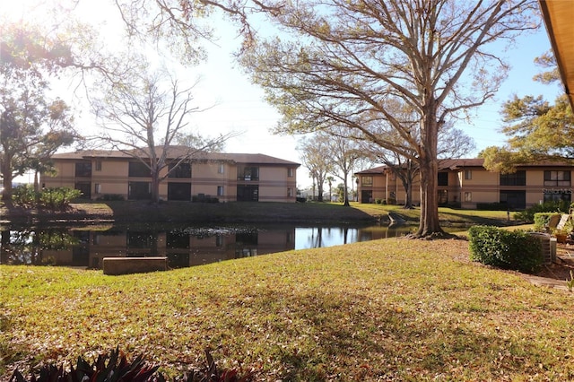 view of yard with a water view