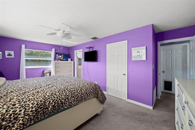 9911 Antilles Dr, Seminole, FL 33776 - bedroom featuring a ceiling fan, light colored carpet, visible vents, and baseboards