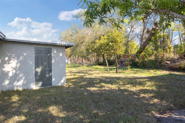 view of yard with a storage shed