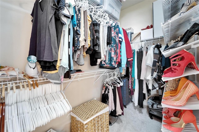 spacious closet with light carpet