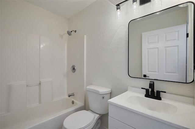 full bathroom featuring vanity, shower / bathtub combination, and toilet