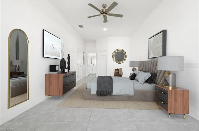 bedroom featuring visible vents and a ceiling fan